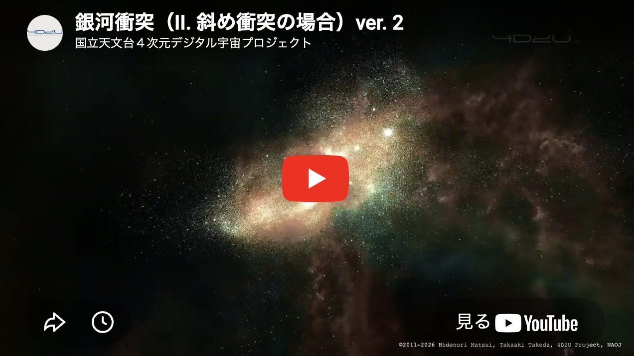 4D2U映像コンテンツ「銀河衝突（II. 斜め衝突の場合 ver. 2）」公開